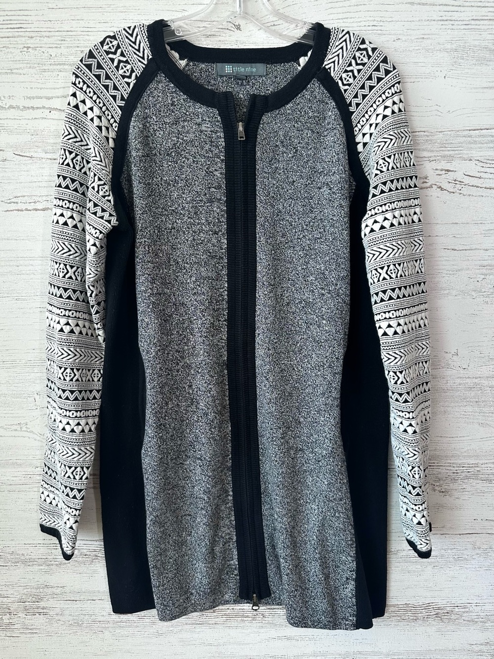 TITLE NINE Assassin Sweater Full Zip Tunic Mini Dress Large Tribal Athletic